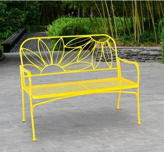 Hello Sunny Outdoor Patio Yellow Bench 