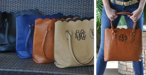 Monogrammed Scalloped Tote Purse 